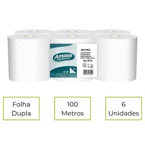 ROLO TISSUE AUTO-CORTE 100M 2F 6U AMOOS C/TAMPAO