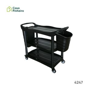 CARRO DE CATERING PRETO COM 3 ESTANTES