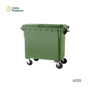 CONTENTOR VERDE COM TAMPA E RODAS 800L
